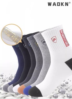 WAOKN 6 Pairs Men's 100% Cotton Crew Socks: Mid-Calf, Dress Socks, Moisture Wicking, Suitable for All Seasons, Striped Pattern in a Variety of Colors for Business Casual Wear  - Image 4