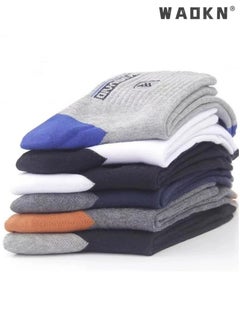 WAOKN 6 Pairs Men's 100% Cotton Crew Socks: Mid-Calf, Dress Socks, Moisture Wicking, Suitable for All Seasons, Striped Pattern in a Variety of Colors for Business Casual Wear  - Image 3