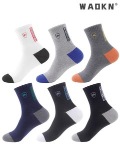 WAOKN 6 Pairs Men's 100% Cotton Crew Socks: Mid-Calf, Dress Socks, Moisture Wicking, Suitable for All Seasons, Striped Pattern in a Variety of Colors for Business Casual Wear  - Image 5