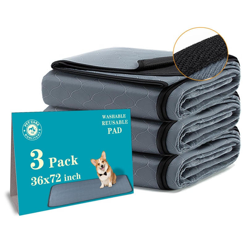 Bunlitent Washable Pee Pads for Dogs 3 Pack 36x72 Reusable Puppy Pads Reusable Pee Pads with Quick Dry AntiSlip Dog Cat Pee Pads Whelping Pads Dog Pen Mat - Image 3