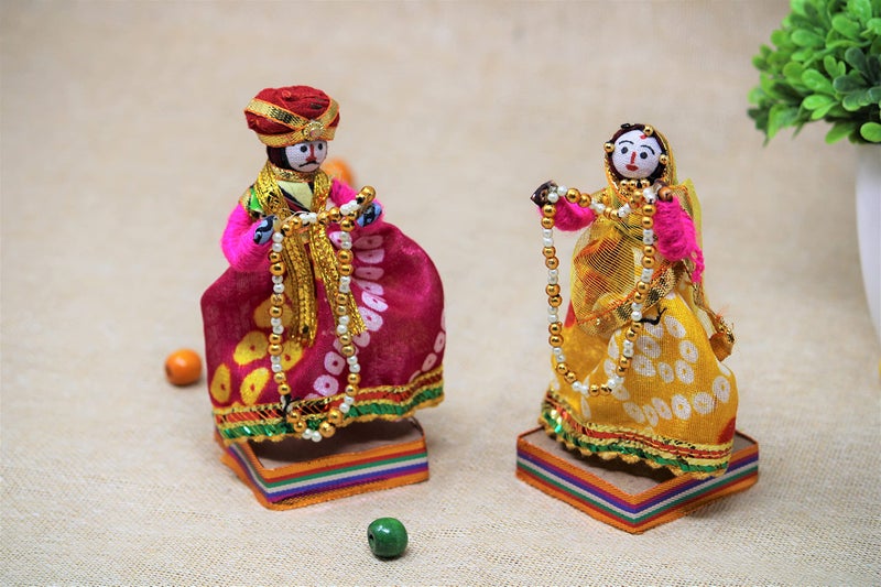 JH Gallery Handmade Recycled Rajasthani Dulha Dulhan Figurines - Home Decor, Furnishing, Gifting Idol & Decorative Items for Living Room, 11x11 cm Multicolour Showpiece, Perfect for Home Decoration - Image 5