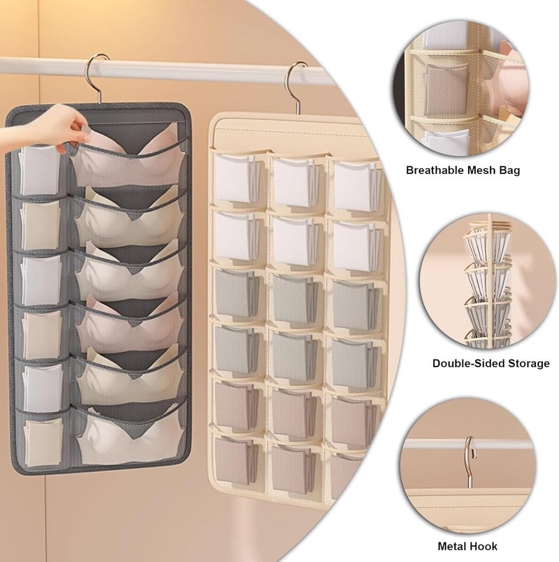 30 Pockets Dual-Sided Hanging Closet Organizer - Beige - Image 2