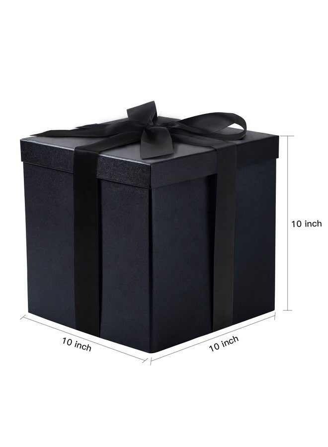 RUSPEPA Medium Birthday Gift Box With Lids Ribbon And Tissue Paper Collapsible Gift Box 1 Pcs 10X10X10 Inches Black - Image 3
