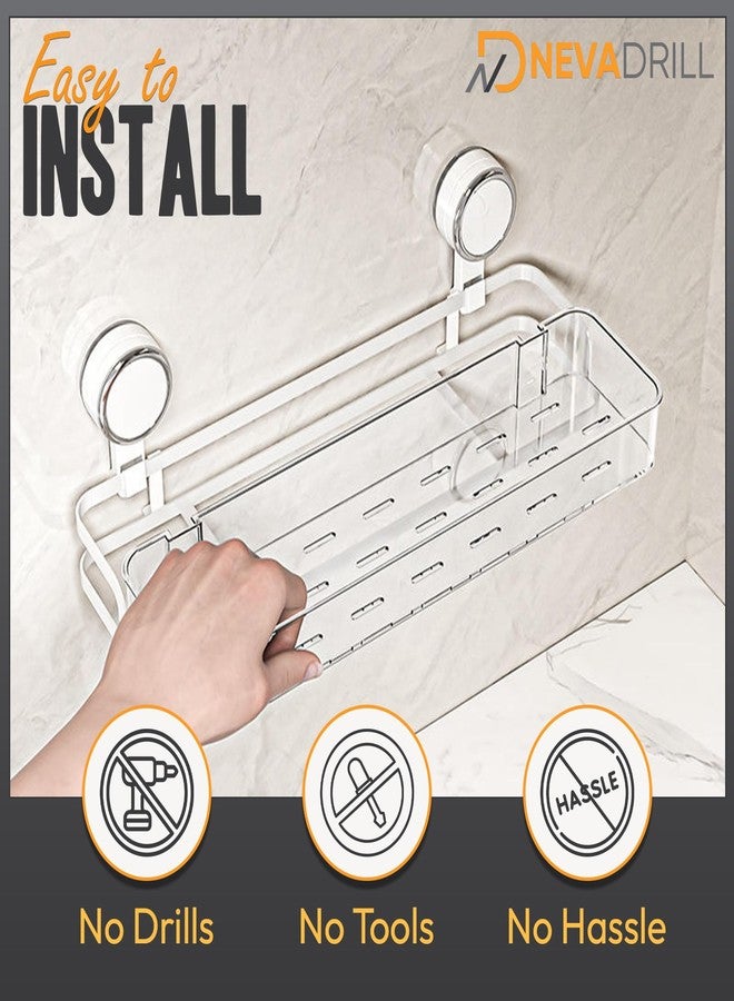 NEVADRILL Vacuum Suction Bathroom Shelf Rack – Punch-Free Wall Mounted Shower Organizer – No-Drill Waterproof Storage Basket for Toiletries – Space-Saving Design (1-Pack) (White, 40 CM) - Image 5