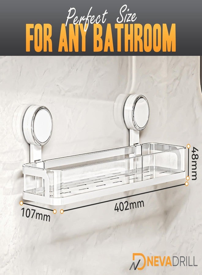 NEVADRILL Vacuum Suction Bathroom Shelf Rack – Punch-Free Wall Mounted Shower Organizer – No-Drill Waterproof Storage Basket for Toiletries – Space-Saving Design (1-Pack) (White, 40 CM) - Image 2