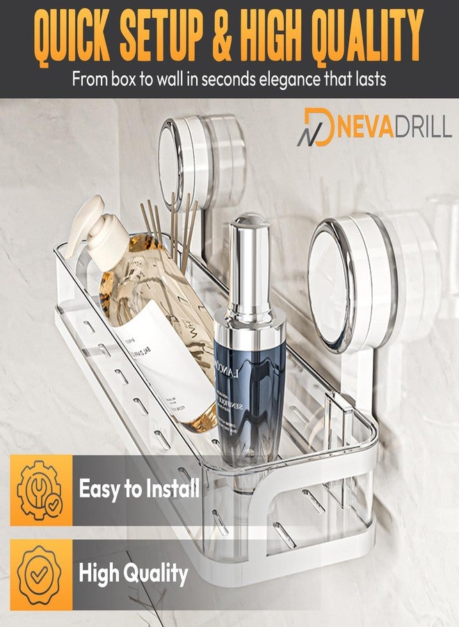 NEVADRILL Vacuum Suction Bathroom Shelf Rack – Punch-Free Wall Mounted Shower Organizer – No-Drill Waterproof Storage Basket for Toiletries – Space-Saving Design (1-Pack) (White, 40 CM) - Image 3