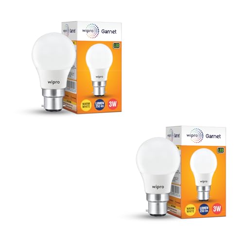 Wipro Garnet 3W LED Bulb for Home & Office |Warm White (2700K) | B22 Base|220 degree Light coverage |4Kv Surge Protection |400V High Voltage Protection |Energy Efficient | Pack of 2 - Image 1