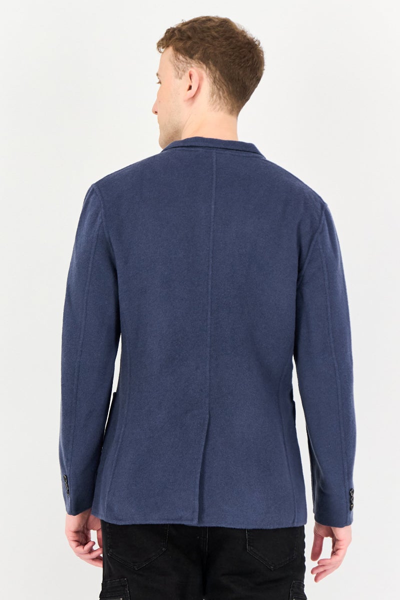 Selected Homme Men Regular Fit Textured Casual Blazer, Slate Blue - Image 3