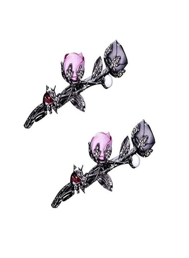 سوبيربليس مشابك شعر أنيقة على شكل وردة للعرائس، إكسسوارات شعر نسائية، زينة رأس للعرائس ووصيفاتهن، دبابيس شعر على شكل زهرة الورد، مشابك شعر ربيعية (وردي) - Image 3