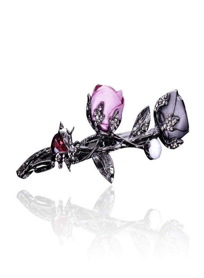 سوبيربليس مشابك شعر أنيقة على شكل وردة للعرائس، إكسسوارات شعر نسائية، زينة رأس للعرائس ووصيفاتهن، دبابيس شعر على شكل زهرة الورد، مشابك شعر ربيعية (وردي) - Image 1