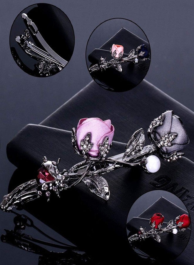 سوبيربليس مشابك شعر أنيقة على شكل وردة للعرائس، إكسسوارات شعر نسائية، زينة رأس للعرائس ووصيفاتهن، دبابيس شعر على شكل زهرة الورد، مشابك شعر ربيعية (وردي) - Image 2