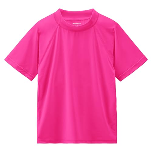 Smarash Girls Rash Guard Swim Shirt Short Sleeve for Toddler Kids Youth Rashguard Water Shirt UPF50 Swimming Fishing Sun SPF Tee Neon Pink 612M - Image 1