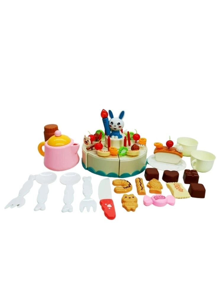 بريميم مجموعة كعكة عيد ميلاد تمثيلية مع موسيقى وأضواء – خمس وستون قطعة، لعبة مطبخ وحفلات تعليمية، لعبة تقطيع كعكة يمكنك صنعها بنفسك، لعبة تعليمية آمنة للأطفال الصغار في المملكة العربية السعودية - Image 3