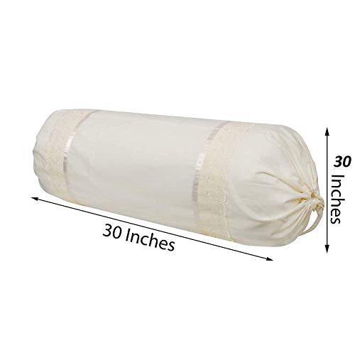 VHC 100% Cotton Lace Bolster Cover 30 * 30 Pack of 2 (Off- White) - Image 2