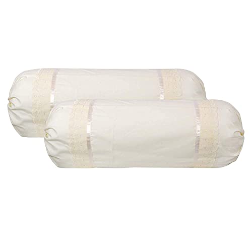 VHC 100% Cotton Lace Bolster Cover 30 * 30 Pack of 2 (Off- White) - Image 1