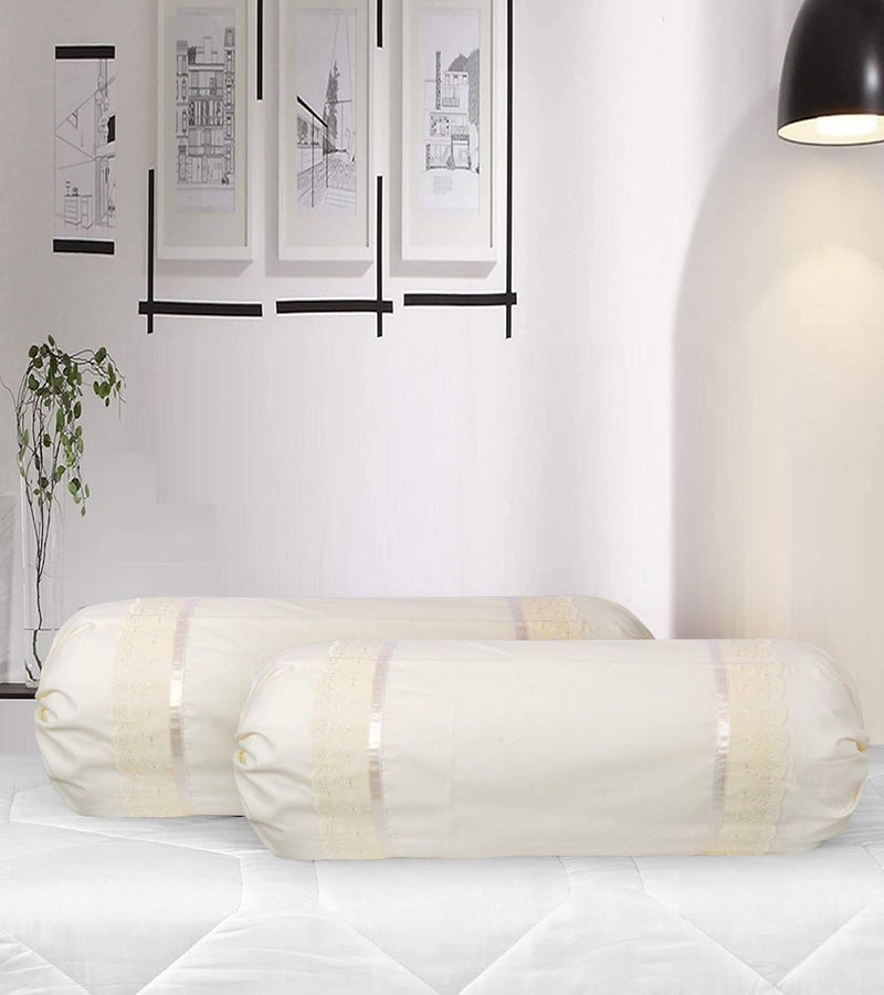 VHC 100% Cotton Lace Bolster Cover 30 * 30 Pack of 2 (Off- White) - Image 4
