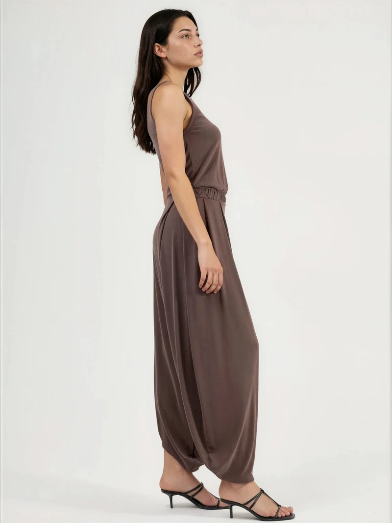 Busem Coffee Brown BUSEM Pleated Modal Jumpsuit for Women | Best Price UAE