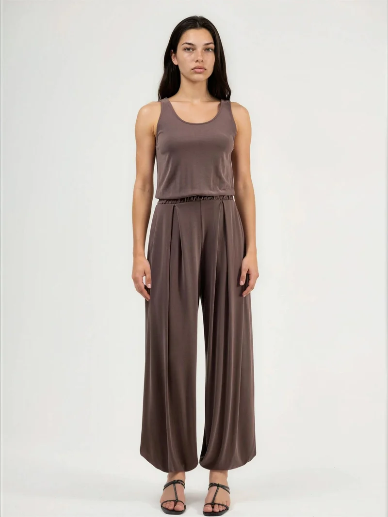 Busem Coffee Brown BUSEM Pleated Modal Jumpsuit for Women | Best Price UAE