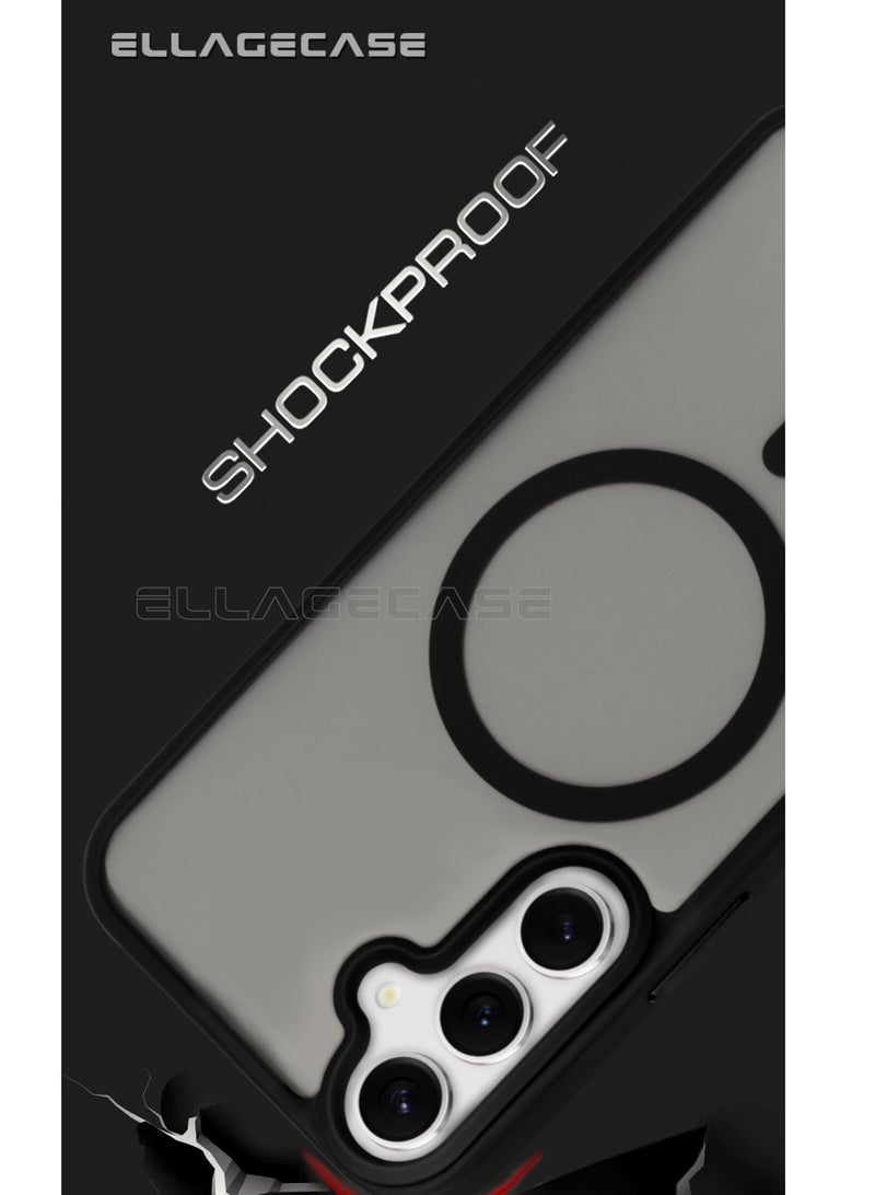 ELLAGECASE حافظة أنيقة سوداء لهاتف سامسونج جالاكسي S24 بلس، حماية قوية للكاميرا، مضادة للصدمات، حماية معززة، متوافقة مع شحن MagSafe والشحن اللاسلكي - Image 2