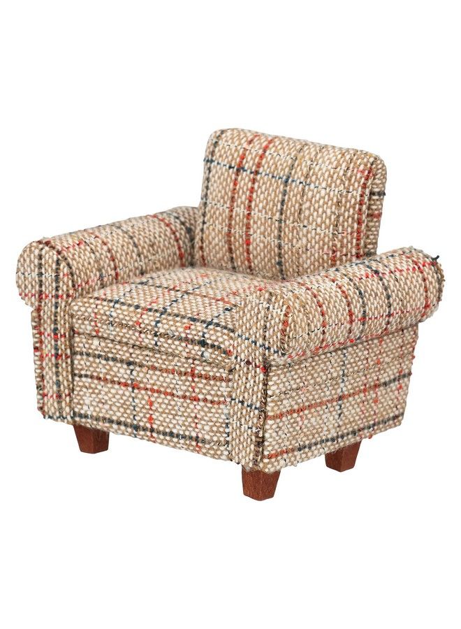 Inusitus Dollhouse Sofa Armchair Upholstered, Miniature Living Room Furniture Chair, Retro Beige Fabric, Accessories For 6 Inch Dolls, 1/12 Scale - Image 1