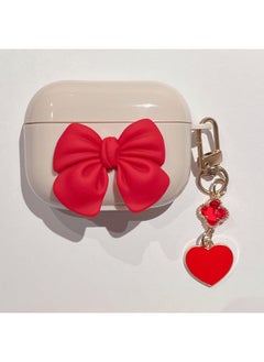 For AirPods 4 Headphone Set Cartoon Diy Doll Pendant Apple 1/2 Generation/pro2 Bluetooth Soft Case Bracelet-Color:Beige Soft Shell + Pendant-red Bow-Model:AirPods Third Generation (protective Cover)