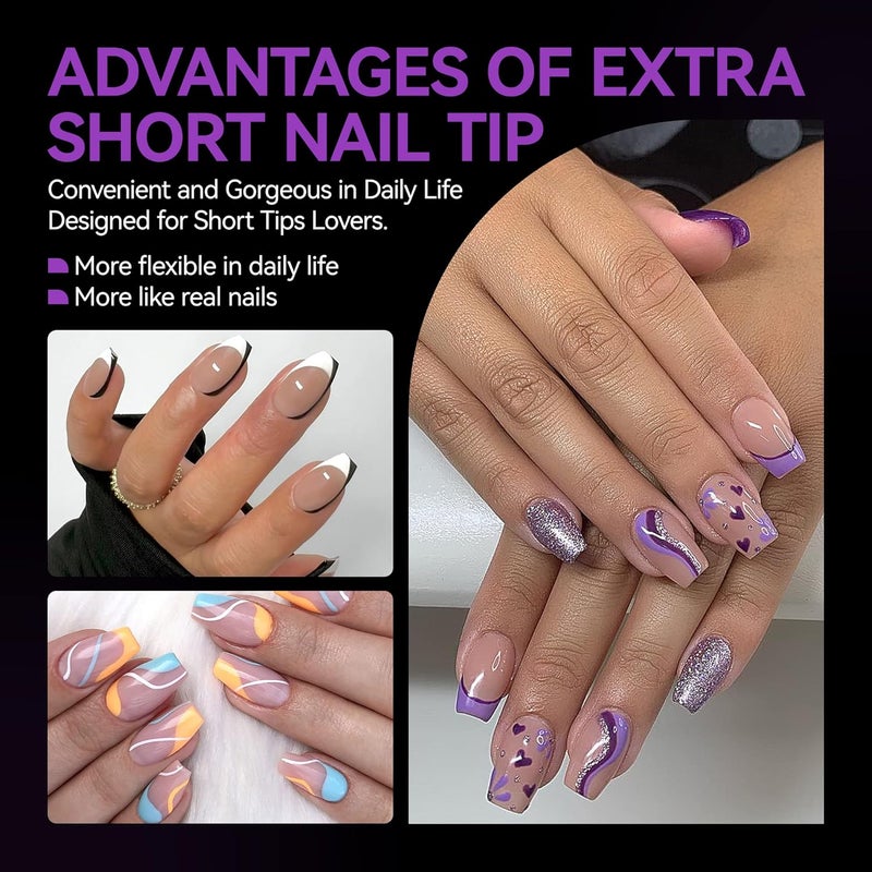 gelike ec Short Coffin Nail Tips - XS Soft Gel Nail Tips Coffin Shaped Full Cover Gel X Nails Pre Etched for Extensions,PMMA Resin Clear Strong False Press on Nails 120PCS 12 Sizes,EXTRA SHORT COFFIN - Image 5