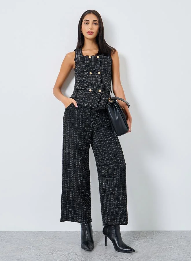 ستايلي بنطال تويد بأرجل واسعة
