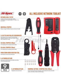 Hi-Spec Hi-Spec 9pc Network Cable Tester Tool Kit Set for CAT5, CAT6, RJ11, RJ45. Ethernet LAN Crimper, Punchdown, Coax Stripper & More  - Image 2