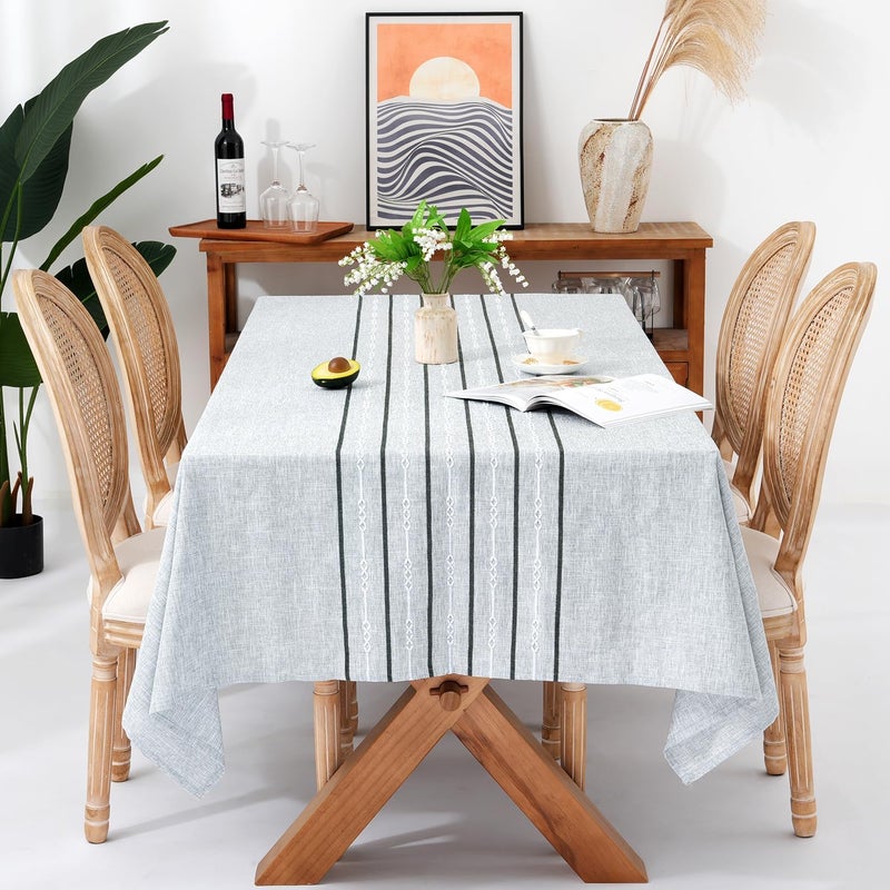 Chassic 54 x 72 inches Farmhouse Style Linen tablecloths Boho Wrinkle Resistant Washable Small Rectangle Table Cloth for Dining Room Kitchen Wedding and Holiday Decorative  Striped Grey - Image 1