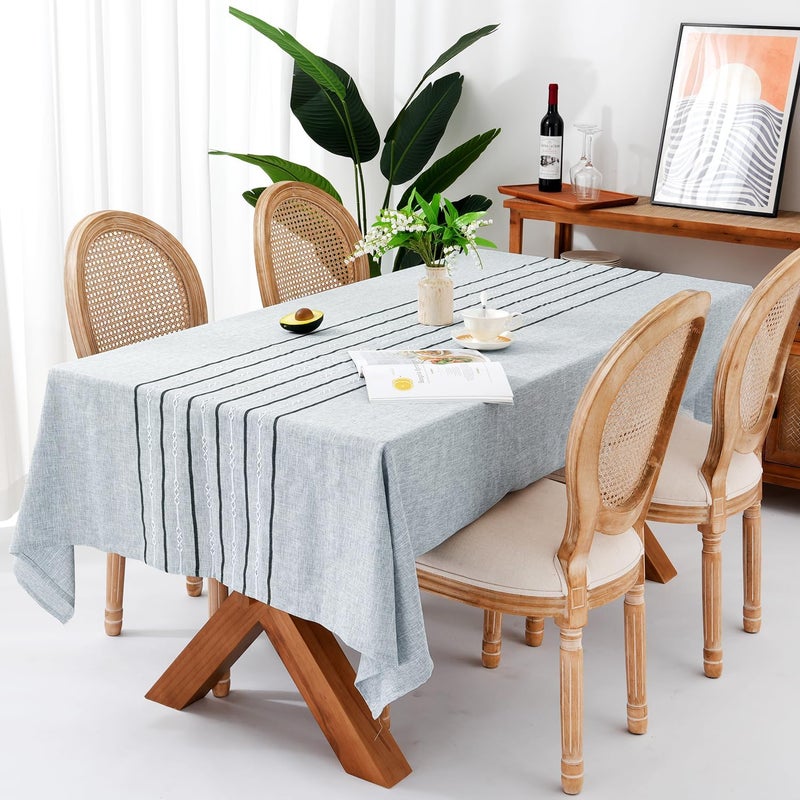 Chassic 54 x 72 inches Farmhouse Style Linen tablecloths Boho Wrinkle Resistant Washable Small Rectangle Table Cloth for Dining Room Kitchen Wedding and Holiday Decorative  Striped Grey - Image 2