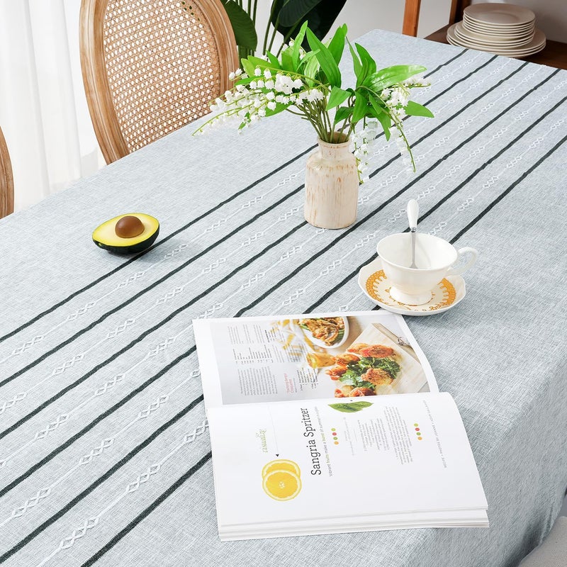 Chassic 54 x 72 inches Farmhouse Style Linen tablecloths Boho Wrinkle Resistant Washable Small Rectangle Table Cloth for Dining Room Kitchen Wedding and Holiday Decorative  Striped Grey - Image 3
