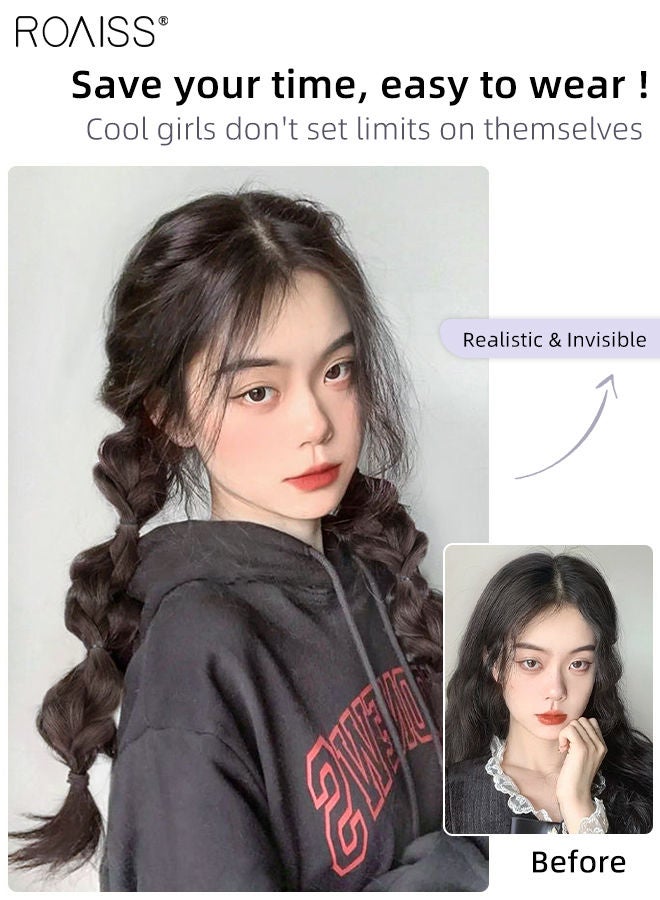 رويس قطعتان من ضفائر الفقاعات الاصطناعية الملتوية، وصلات شعر مع رباط شعر ملفوف مطاطي مرن، شعر مستعار طبيعي مضفر ناعم للفتيات والنساء للحفلات والارتداء اليومي، أسود بني، 35 سم - Image 2