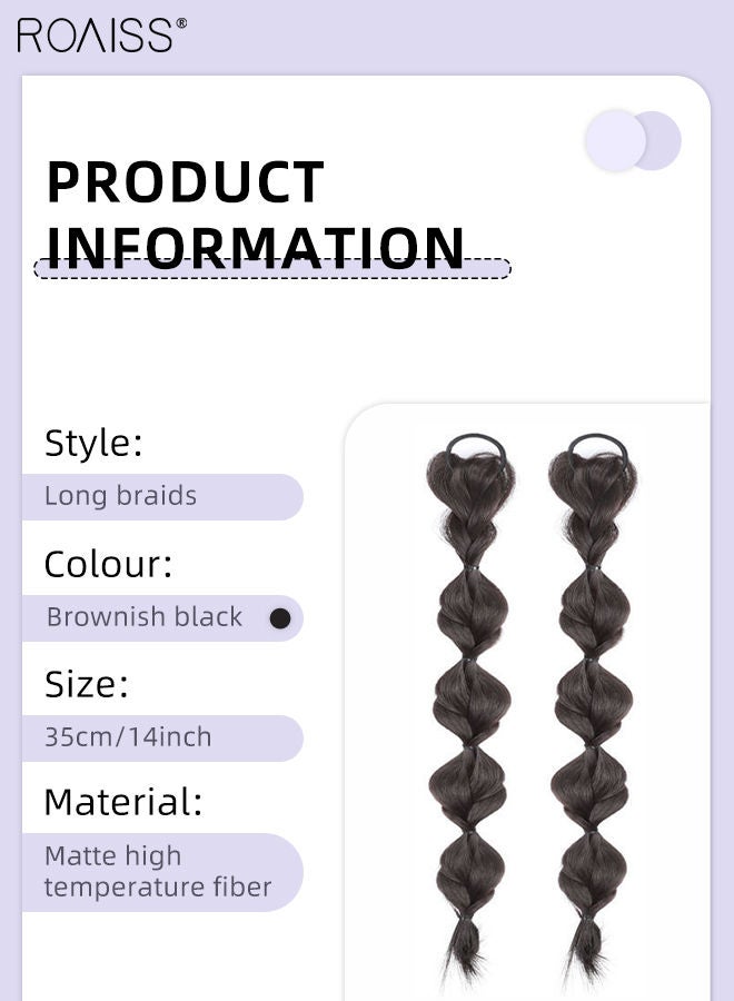 رويس قطعتان من ضفائر الفقاعات الاصطناعية الملتوية، وصلات شعر مع رباط شعر ملفوف مطاطي مرن، شعر مستعار طبيعي مضفر ناعم للفتيات والنساء للحفلات والارتداء اليومي، أسود بني، 35 سم - Image 3
