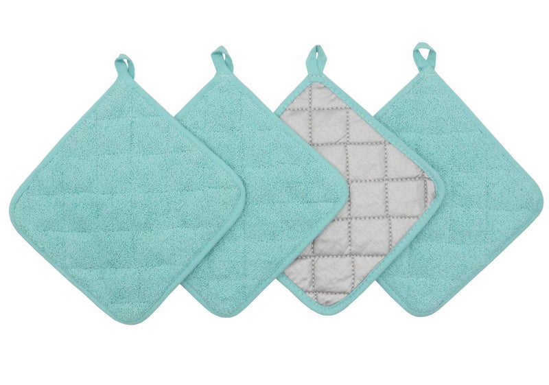 Cotton Pot Holders Cotton Made Machine Washable Heat Resistant Everyday Kitchen Basic Terry Pot Holder Hot Pads Trivet for Cooking and Baking Set of 4 Sky Blue