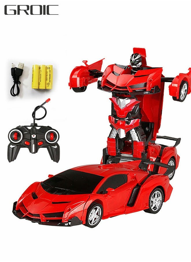GROIC - RC Car Transforming Robot Car Toy with LED Light, One Button Transform, 360° Rotation Drift Car 1:18 Scale, 2 in 1 Electronic Toy - Image 1