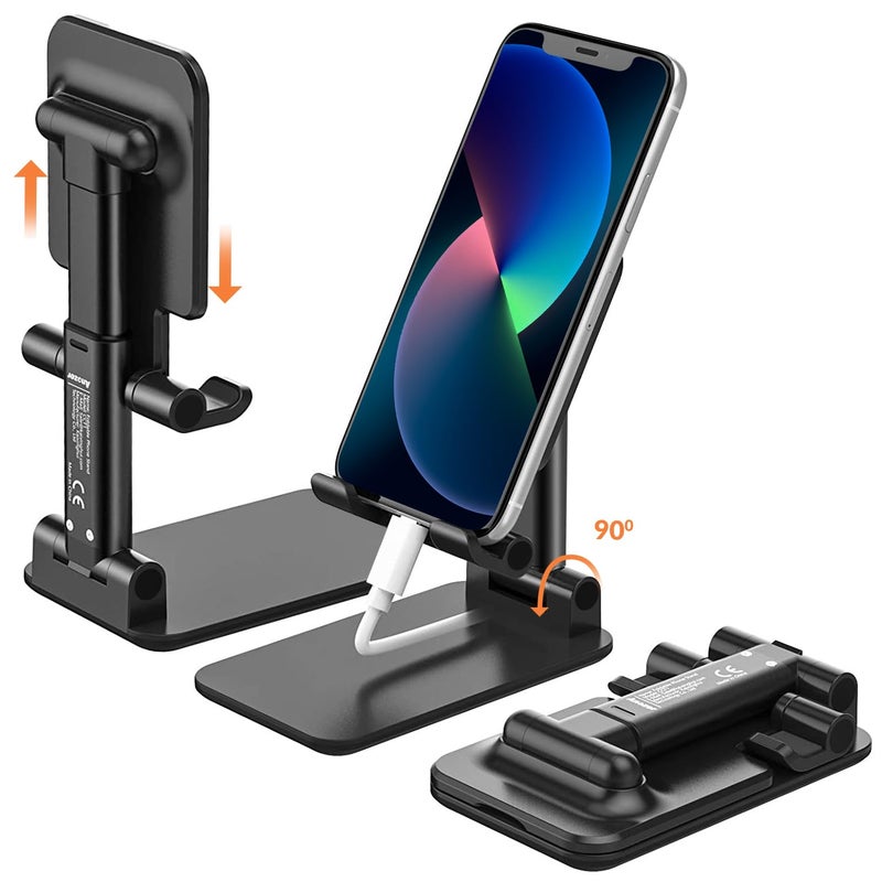 tuKZer Tabletop Fully Foldable Desktop Tablet Mobile Stand Holder with Angle & Height Adjustable for Desk, Cradle, Dock, Compatible with Smartphones & Tablets (Black) - Image 1