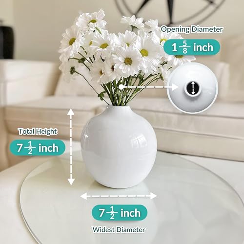 Willowy 7.5 Inch Large White Ceramic Vase with Glossy Finish - White Vases for Flowers, Round Vases for Decor, for Flower, for Pampas Grass - Image 2