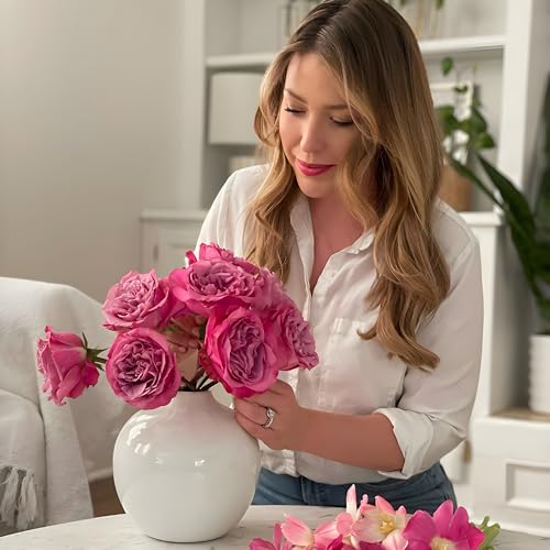 Willowy 7.5 Inch Large White Ceramic Vase with Glossy Finish - White Vases for Flowers, Round Vases for Decor, for Flower, for Pampas Grass - Image 4