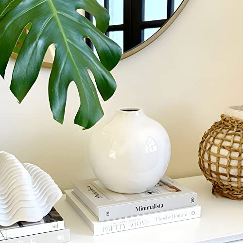 Willowy 7.5 Inch Large White Ceramic Vase with Glossy Finish - White Vases for Flowers, Round Vases for Decor, for Flower, for Pampas Grass - Image 5
