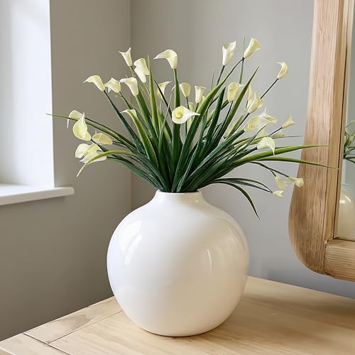 Willowy 7.5 Inch Large White Ceramic Vase with Glossy Finish - White Vases for Flowers, Round Vases for Decor, for Flower, for Pampas Grass - Image 1