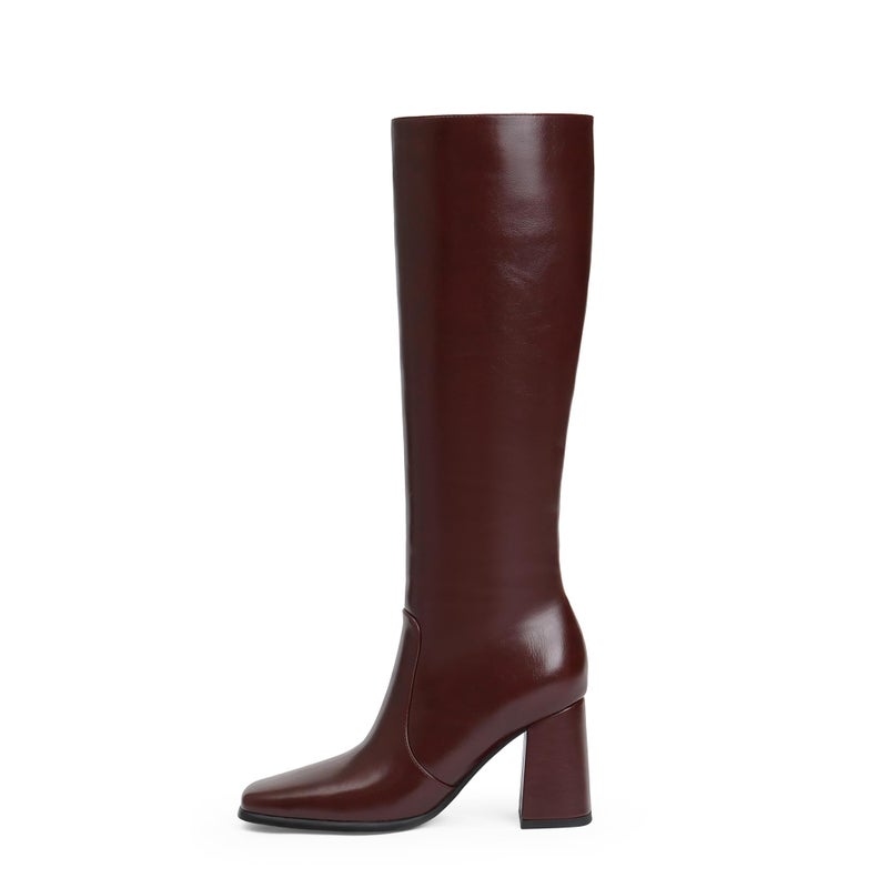 Modatope Burgundy Chunky Heel Square toe Knee High Boots for Women with Side Zipper Womens Block Heel Fall Tall Boots Size 9 - Image 4
