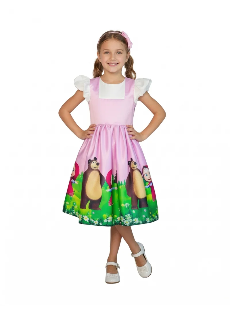 Bidani Character Print Party Dress with Puff Sleeves - Light Pink