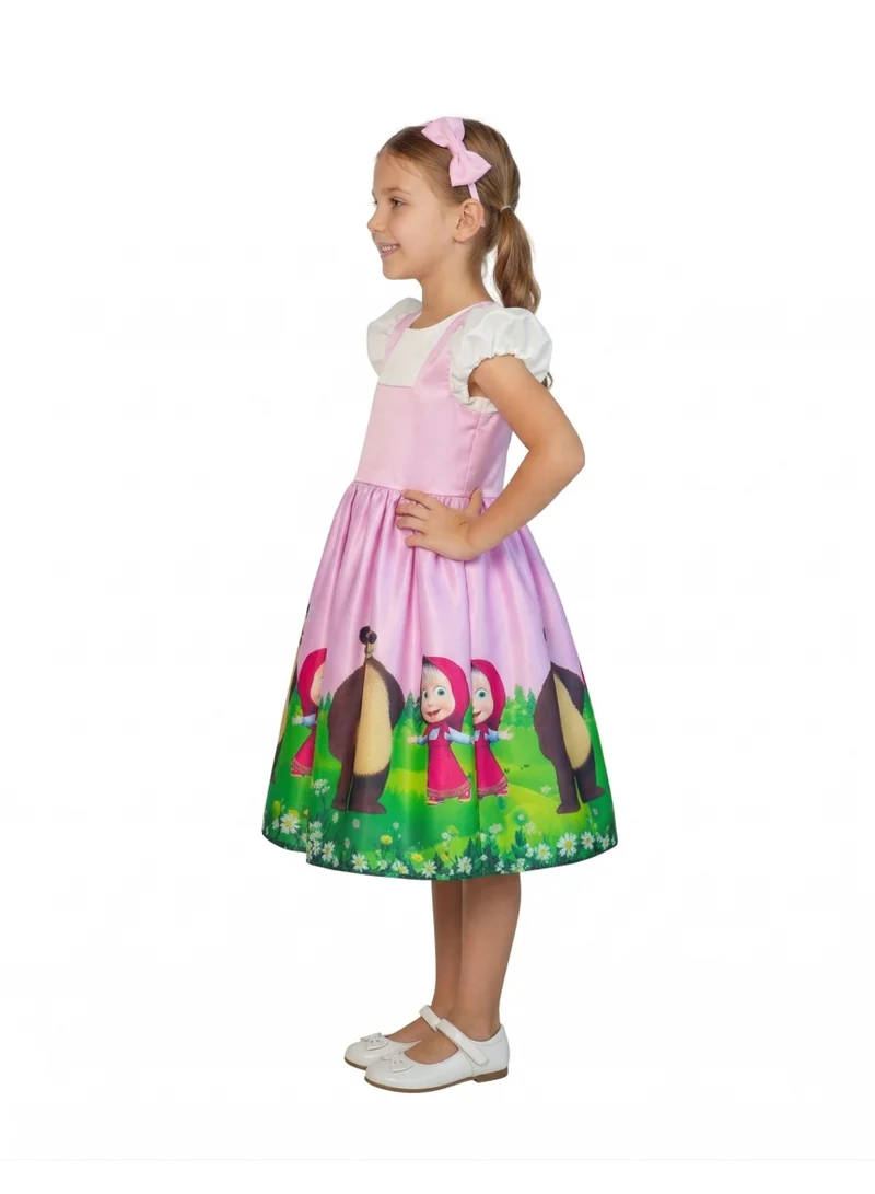 Bidani Character Print Party Dress with Puff Sleeves - Light Pink