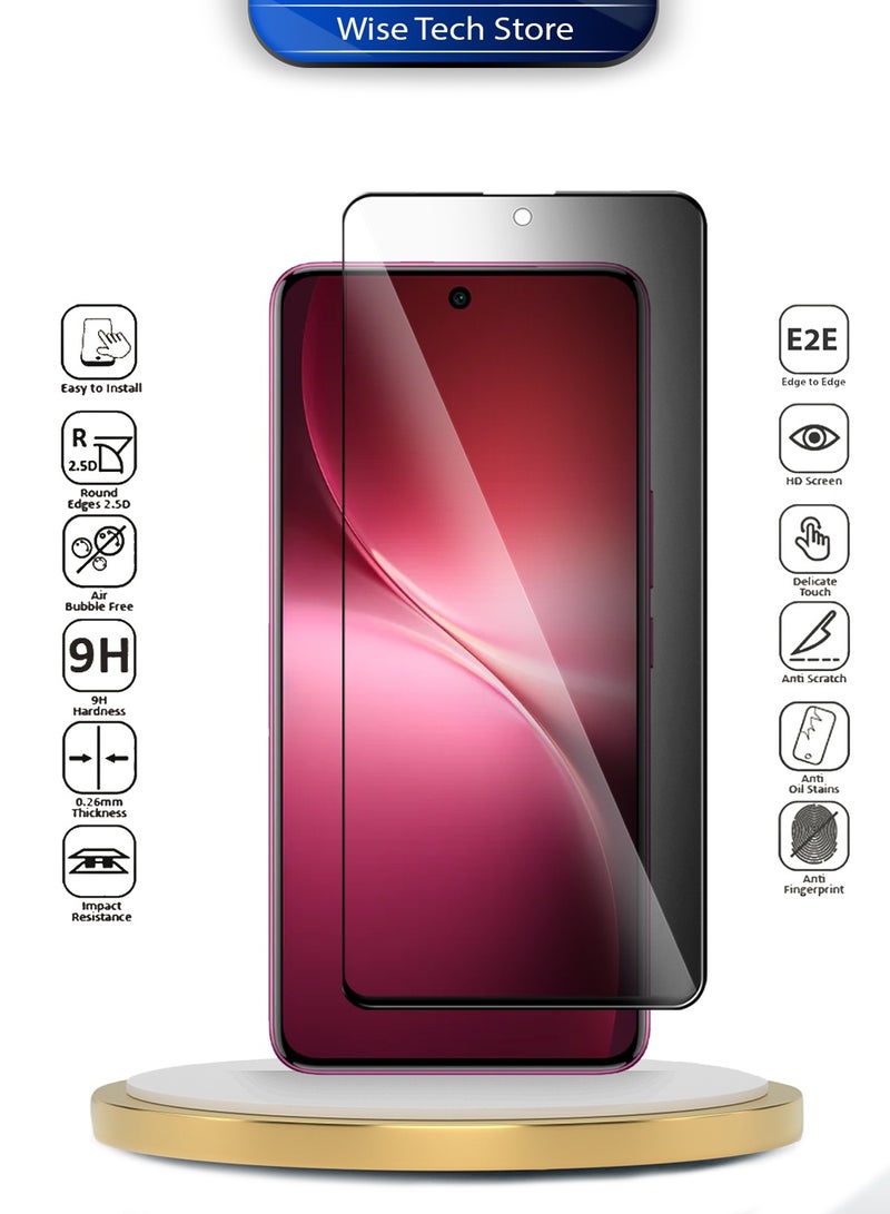 Wtech vivo V60 Lite 4G/5G 2025 Premium E2E Series Privacy Full Glue Full Cover Tempered Glass Screen Protector (MSGECP) - Clear/Black - Image 1