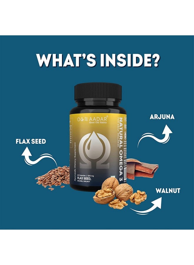 AADAR NATURAL OMEGA 3 | Vegan Omega3 Fatty Acid & Immunity Supplement for Men and Women |Flaxseed, Arjuna, Walnut - No Fish Oil | 60 Capsules(Pack of 2) - Image 2