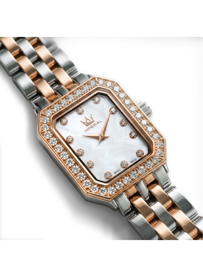 IMPERIAL Women's 2TGP Stainless Steel Watch, White MOP Dial, Y121 Movement, Butterfly Clasp, 3ATM Watch for Women | IMP.GZ8692L8931 - Image 5