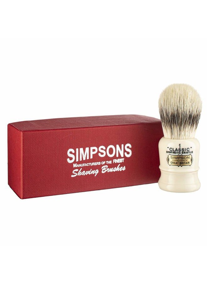 Simpson Shaving Brushes Simpsons Classic 1 - CL1 Synthetic Platinum High density Fibre Faux Handle Ivory Shaving Brush - Simpson Shaving Brushes - Wet Shave Deluxe Thick & Luxurious Lather Handle Dense & Extra Soft Bristles - Image 1
