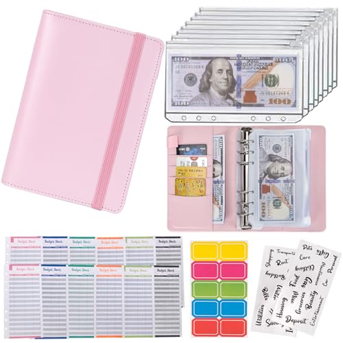NICOOTHBudget Binder Cash Envelopes A6 Money Saving Binder with Zipper envelopes (A6 Pink) - Image 1