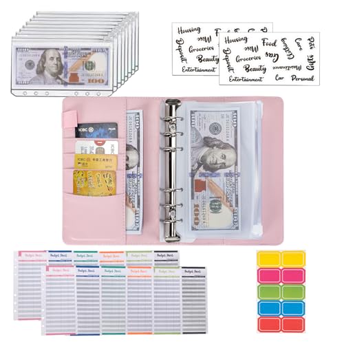 NICOOTHBudget Binder Cash Envelopes A6 Money Saving Binder with Zipper envelopes (A6 Pink) - Image 4