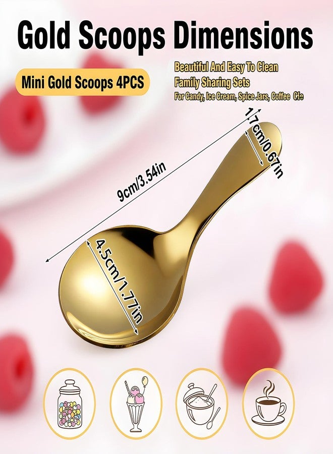 Ymapinc 4Pcs Mini Gold Coffee Spoons, 3.6inch Mini Cookie Scoop for Canisters, Sugar, Afternoon Tea Cup, Ice Cream, Candy Buffet Dessert Home Kitchen Use - Image 2